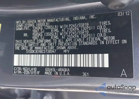 2012 Toyota Highlander Limited V6 from USA, damaged, VIN 5TDDK3EH8CS138947
